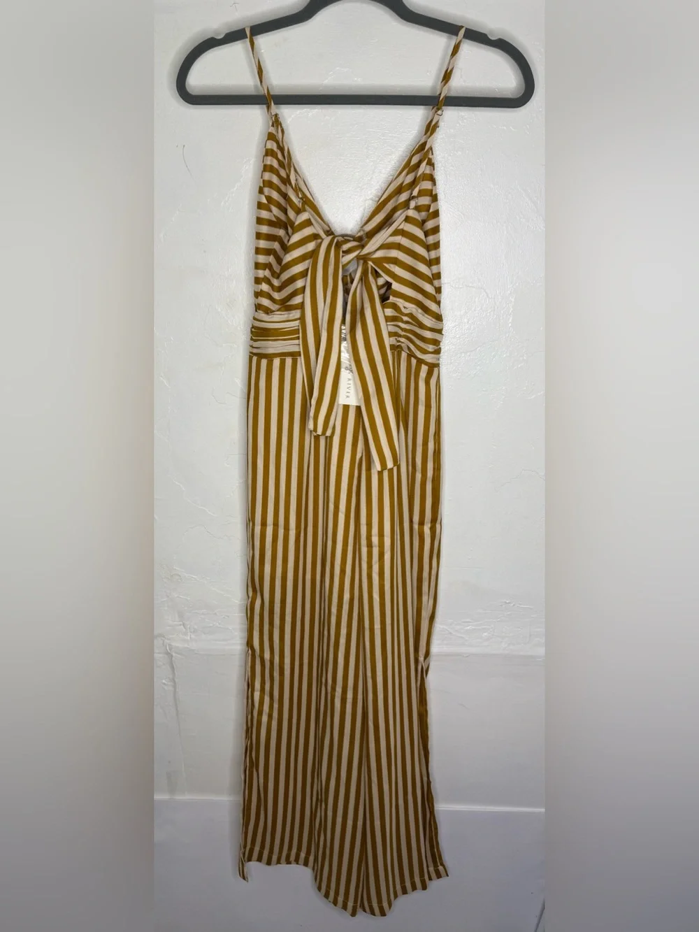 Moon River Ettna Mustard Yellow Striped Cutout Front Wide-Leg Jumpsuit NEW Small